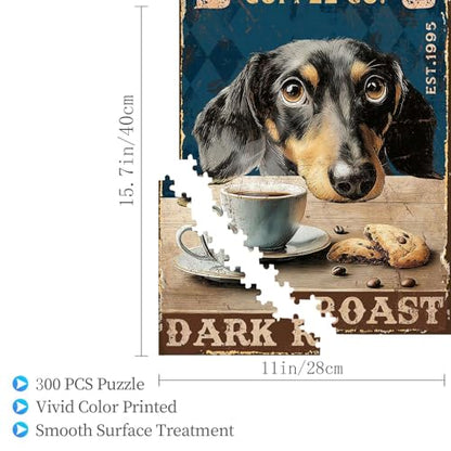 300 Pieces Jigsaw Puzzles for Adults, Black Dog Coffee Co. Dark Roast Dachshund Art Puzzle, Stress Relief Concentration Training Brain Teaser Puzzle 15.7x11 Inch - color: Wooden Puzzle4, size: 300 Piece pcs