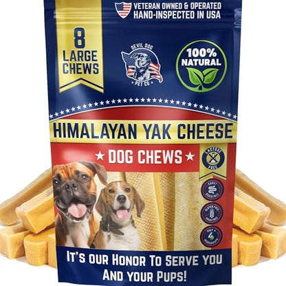 Devil Dog Pet Co. Himalayan Yak Cheese Dog Chews for Medium to Large Breeds & Aggressive Chewers - Long Lasting, Rawhide Free, High Protein - Cleaner Teeth, Anxiety & Boredom Relief - 8 Pack - style: Large - 8 Pack
