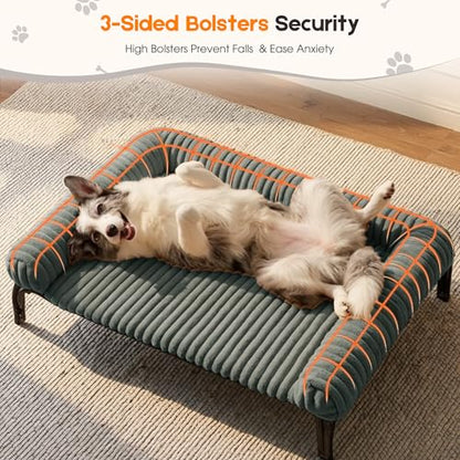 Elevated Dog Bed with Removable Fluffy Pillow Cushion, Raised Pet Cot Washable Bolster, Dog Couch Sofa, Anti Slip Feet, Breathable Mesh, Light Grey, 49"×36" - color: light grey, size: Xl(49"×36"×8")