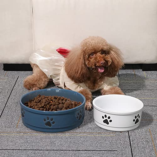 Sweejar Ceramic Dog Bowls with Paw Pattern, Dog Food Dish for Small Dogs, Porcelain Pet Bowl for Water 16 Fl Oz (Fog Blue) - color: Fog Blue, style: Paw Pattern,5.5"x2.2"(16 Fl Oz)