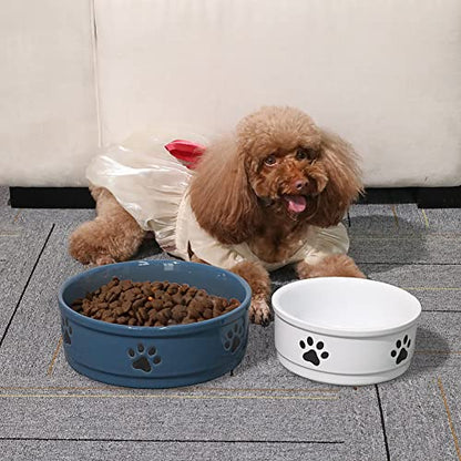 Sweejar Ceramic Dog Bowls with Paw Pattern, Dog Food Dish for Large Dogs, Porcelain Pet Bowl for Water 70 Fl Oz (Fog Blue) - color: Fog Blue, style: Paw Pattern,9"x 3.1"(70 Fl Oz)