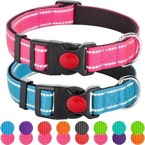 2 Pack Reflective Dog Collars for Medium Large and Small Breed Dogs Male Female,Padded Soft Durable Nylon Neoprene Collar for Puppy Dogs Girl Boy with Quick Release Safety Buckle,Pink,Blue,L - color: Pink&Blue, size: L