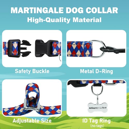 Reflective Martingale Dog Collar with Buckle Soft Nylon Geometric Patterns Pet Collars for Medium Dogs (Argyle, M) - color: Argyle, size: Medium