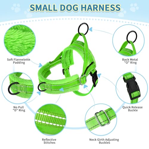 SlowTon No Pull Small Dog Harness and Leash Set, Puppy Soft Vest Harness Neck & Chest Adjustable, Reflective Lightweight & Anti-Twist Pet Lead Combo for Small Medium Dogs (G- Front Clip,S) - color: B-Light Green - With Front Clip, size: Small