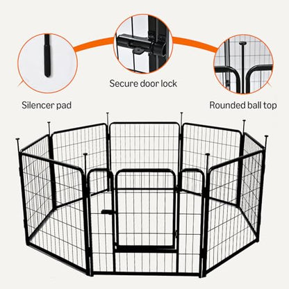 Amazon Basics Dog Playpen, 8 Panels Metal Fence with Door, Foldable for Indoor and Outdoor Use, Suitable for Small to Medium Sized Dogs, 36 Inch Height, Black - style: 8pcs-36"