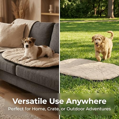 Portable Dog Travel Mat & Camping Pad, Foldable Dog Sleeping Mat with Carry Bag, Portable, Machine Washable Roll Up Pet Pad for All Breeds, Puppy, Outside, Car & Settle Mat, 33.46" x 27.26"