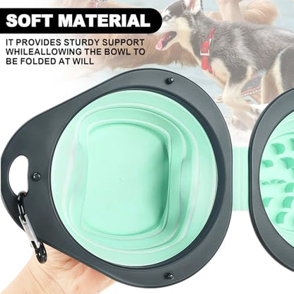 Green Collapsible Dog Bowls with Carabiner 2-in-1 Foldable Slow Food Bowl(130g)&Water Bowl(320ml) for Dogs and Cats Travel - color: Green