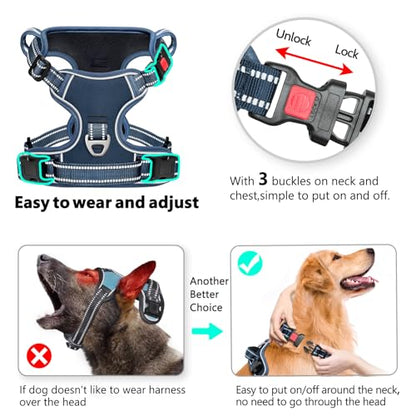 Dog Harness Small Sized, No Pull Pet Harness with Neck Lockable Snap,No Choke Front Clip Dog Reflective Vest,Adjustable Metal Rings 3 Buckles,Easy Control Handle for Small Dogs Royal Blue S - color: Lock Royal Blue, size: Small (Pack of 1)