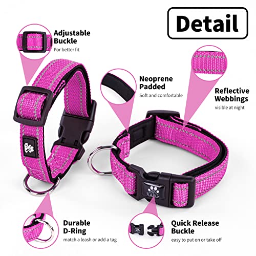 Dog Collar and Leash Set,Reflective Dog Collars with Quick Release Buckle,Adjustable Nylon Pet Collar for Small Medium Large Dogs(Medium,Fuchsia Pink) - color: Fuchsia Pink, size: Medium