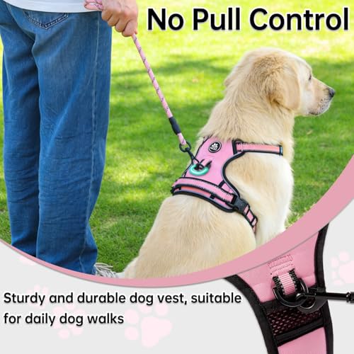 No Pull Dog Harness,Adjustable Oxford Dog Vest Harness with Leash,Reflective No-Choke Pet Harness with Easy Control Soft Handle for Small Dogs(Small,Pink)