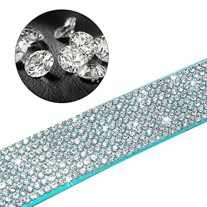 Rhinestone Bling Leather Dog Collar and Leash Set, Cute Dazzling Sparkling Soft Velvet Dog Cat Collar Crystal Diamond Puppy Collar (XXS, Light Blue1) - color: Light Blue1, size: XXS