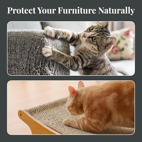 XL Sisal Cat Scratcher Bed with Elevated Hammock for Indoor Cats, Replaceable Natural Sisal Pad, Large Cat Lounge, Anti-Slip No-Wobble Bamboo Frame, Grey Chevron. - color: Grey Chevron