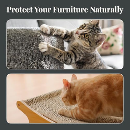 XL Sisal Cat Scratcher Bed with Elevated Hammock for Indoor Cats, Replaceable Natural Sisal Pad, Large Cat Lounge, Anti-Slip No-Wobble Bamboo Frame, Olive Green - color: Olive Green