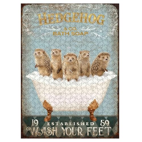 1000 Pieces Wooden Jigsaw Puzzle Five Hedgehogs in Bathtub Hand Eye Coordination Training Fine Motor Skills Development 29.5x19.7 Inch - color: Wooden Puzzle13, size: 1000 Piece pcs