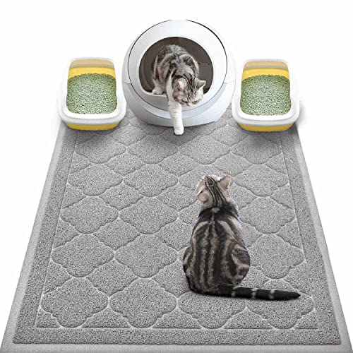 WePet Cat Litter Box Mat, Kitty Premium PVC Pad, Durable Trapping Rug, Phthalate Free, Urine-Resistant, Scatter Control, XXL 47 x 36 Inch, Cadet Grey - color: #02 Cadet Grey, style: Medallion/47 x 36 Inch