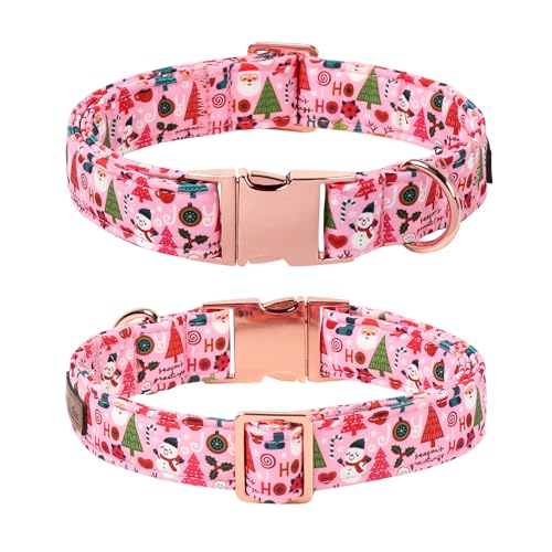 Lionet Paws Chirstmas Dog Collar, Cute Snowman Christmas Tree Dog Collars with Metal Buckle for Puppies and Cats, XS, Ho Pink Dogs Collar Neck 8-12 inches - color: Ho Xmas, size: X-Small (Pack of 1)