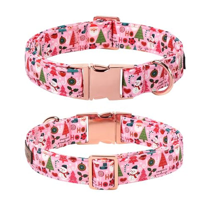 Lionet Paws Chirstmas Dog Collar, Cute Snowman Christmas Tree Dog Collars with Metal Buckle for Puppies and Cats, XS, Ho Pink Dogs Collar Neck 8-12 inches - color: Ho Xmas, size: X-Small (Pack of 1)