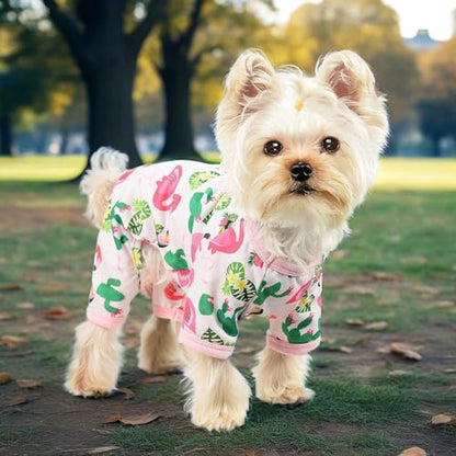 Dog Pajamas for Small Dogs, Soft Thin Pjs Jammies Cat Doggie, Summer Pet Cute Puppy Clothes Outfits Dogs Boy Girl(Flamingo,XS) - color: Flamingo, size: X-Small (Chest 11.8 in)