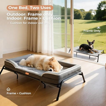 Raised Dog Bed for Small Dogs, Waterproof Elevated Dog Cot, Outdoor Cooling Pet Bed - size: 32"L x 25"W x 7"Th