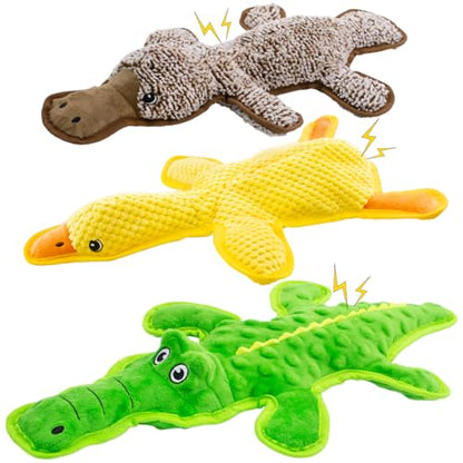 No Stuffing Dog Squeak Toys-3 Pack Chew Toys for Small Medium Large Breed- Durable Puppy Teething Interactive to Keep Them Busy- Best Birthday Gift - color: Yellow&Coffee&Green