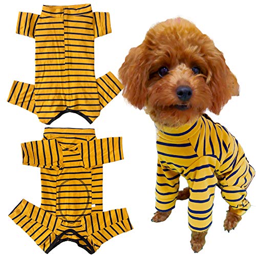 Dog’s Recovery Suit Post Surgery Shirt for Puppy, Full Coverage Dog's Bodysuit Wound Protective Surgical Clothes for Small and Medium Pets (Yellow Black Stripe-XXS) - color: yellow black stripe, size: XXS