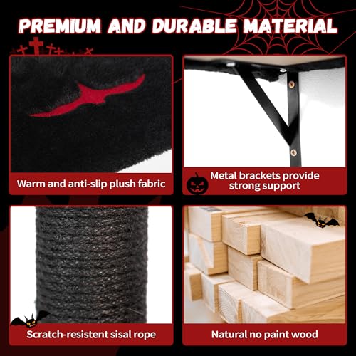 5 Pcs Wall-Mounted Climber Set, Wood Indoor with Shelves and Perches, Ladder, Condo House, Scratching Board and Tree, Wall Shelves Furniture for Cats (Black&Red) - color: Black&Red