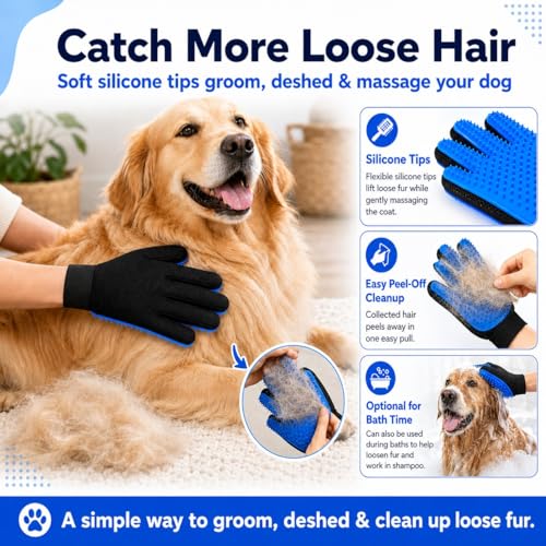 NVNAN 3 PCS Pet Hair Removal Glove and Pet Grooming Glove Kit for Cats & Dogs, Pet Hair Gloves & Dog Washing Gloves ，Reusable Magic Brush Pet Hair Remover Tool for Laundry，Carpet,Car Seat，Couch - color: Big Fabric Pet Hair Gloves+Pet Grooming Brush