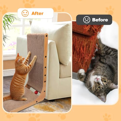 Goosheep L-Shaped Cat Scratcher 2-in1 Scratching Board for Indoor Cats Protecting Furniture Cardboard Box Scratch Pad with Ball Toy Cats Scratching Posts with Cat Teaser - color: 1pk 25.2in L-Shape Cat Scratcher with Box