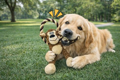 Durable Monkey Dog Toy, Plush Squeaky Stuffed Dog Toy with Rope, Interactive Chew Toy for Teething Puppies and Small, Medium & Large Dogs - color: Brown Monkey