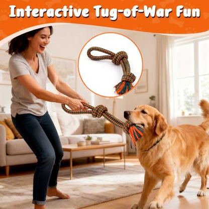 Interactive Dog Rope Toy for Large & Medium Dogs Durable Tug of War Toy for Training, Boredom Relief & Teeth Cleaning, Safe Ultra-Fiber Chew Toy for Daily Play (Small) - size: Medium