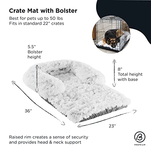 Best Friends by Sheri Nap Mat Dog Bed with Bolster - Washable Crate Pad, Removable Cover, Frost, Large, 36x21 - size: Large