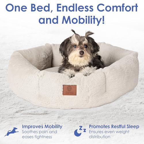American Kennel Club Round Plush Dog Bed - 20" Cozy Donut Design for Small Pets, Ultra-Soft Washable Pet Bed with Non-Slip Bottom, Durable High-Loft Filling, Tan - color: Tan