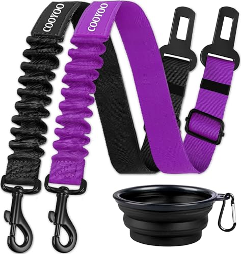 Dog Seat Belt,3 Piece Set Retractable Dog Car Harness Adjustable for Vehicle Nylon Pet Safety Heavy Duty & Elastic - color: Set 04-Black+Purple