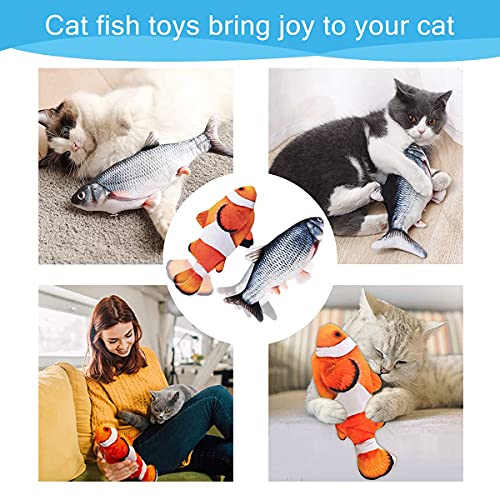 Interactive Cat Toys Flopping Fish with Catnip, Moving Cat Toys for Indoor Cats 2Pack, 11" Electric Automatic Kitten Kicker Exercise Toy, Wiggle SilverVine Floppy Fish for Small Dogs, Kitten - color: Carp+Clownfish