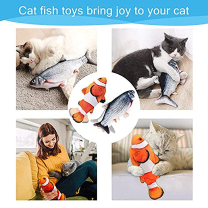 Interactive Cat Toys Flopping Fish with Catnip, Moving Cat Toys for Indoor Cats 2Pack, 11" Electric Automatic Kitten Kicker Exercise Toy, Wiggle SilverVine Floppy Fish for Small Dogs, Kitten - color: Carp+Clownfish