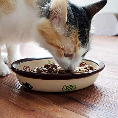 TTCAT Oval Ceramic Cat Food Bowl,Cute Dish,Small Pet Feeding Dishes for Cat,Kitten,Dishwasher Safe. - color: Oval bowl