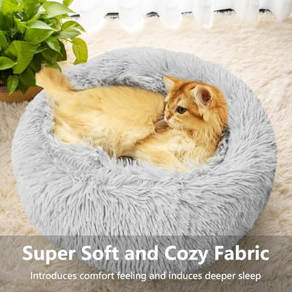 Dog Beds for Small Dogs Round Cat Beds for Indoor Cats Pet Bed for Puppy and Kitten with Slip-Resistant Bottom Plush Donut Cat Bed, Light Grey (XS-38cm Light Grey)