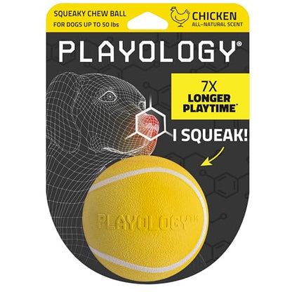 Playology Dog Toys | Squeaky Chew Ball - Bouncy Durable Floating Fetch Ball for Dogs | Medium Chicken Scented Toy - Easy to Clean and Made from Non Toxic Materials - size: Medium, style: Chicken