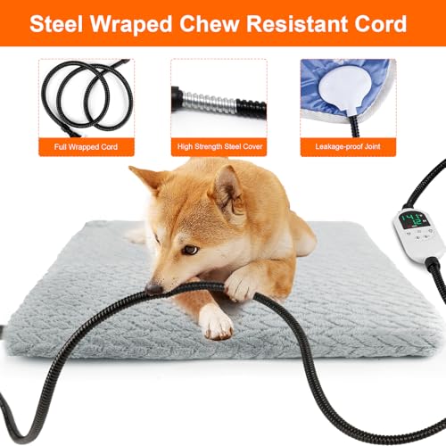 Heated Cat Bed Indoor, 12 Level Temperature Dog Cat Heating Pad with Timer, Pet Heating Pad for Puppy Cats Dogs Electric Warming Pad, Chew Resistant Heated Pet Bed (18" x 18") - size: 18" x 18"