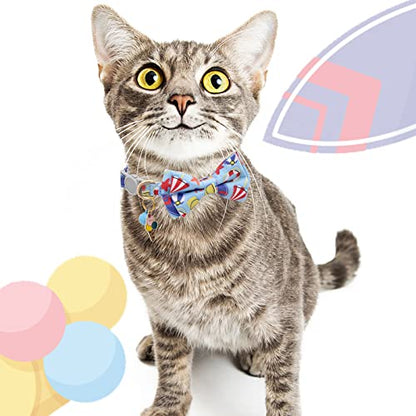 Faygarsle 2 Pack Cute Cat Collar with Bell Breakaway Bowtie for Male Female Cats Soft Fancy Blue Yellow with Ice Cream Sea Pattern Summer Cat Collar for Boy Girl Cats - color: Beach&Sea