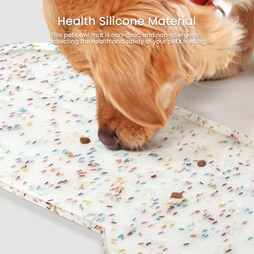 PWTAA Dog Food Mat Anti-Slip Silicone Dog Bowl Mat Thicker Pet Placemat Waterproof Cat Feeder Pad with Raised Edge Puppy Kitten Feeding Mats Suitable Small Medium-Sized Dogs Cats Eating Tray - color: Donut White, size: 19.4" x 9.8"