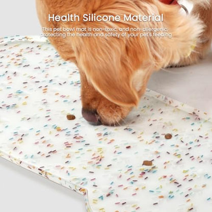 PWTAA Dog Food Mat Anti-Slip Silicone Dog Bowl Mat Thicker Pet Placemat Waterproof Cat Feeder Pad with Raised Edge Puppy Kitten Feeding Mats Suitable Small Medium-Sized Dogs Cats Eating Tray - color: Donut White, size: 19.4" x 9.8"