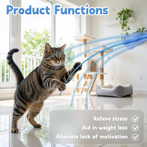 Casfuy Innovative Ultra Light Durable Tail Silicone Teaser Wand Cat Toy