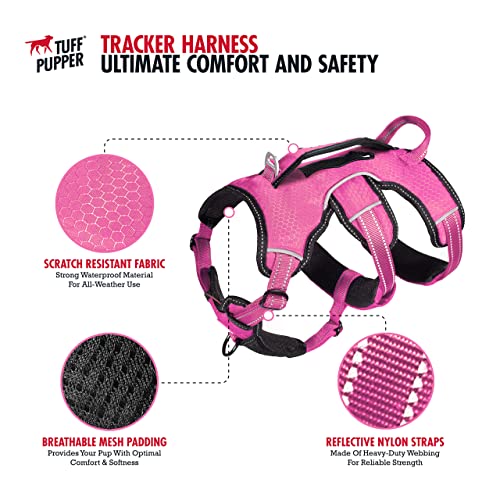 Tuff Pupper Escape Proof No Escape Dog Harness | 5 Point Adjustable Fit Harness for Dogs | Padded Dog Harnesses | Handle Dog Lift Harnesses - color: Hot Pink, size: Medium