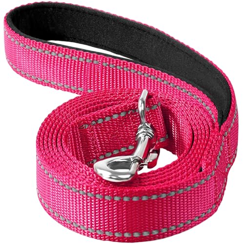 Reflective Dog Leash 4ft Soft Padded Handle Nylon Lead for Small & Medium Dogs, Durable Walking Training Leash for Night Safety (Hotpink,1Inch Wide) - color: Hot Pink, size: 1"*4'