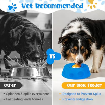 Slow Feeder Dog Bowl with Interactive Roll Ball, Anti-Slip Dog Lick Bowl for Liquid Treats, Bone Broth & Yogurt, Anxiety Relief Boredom Puzzle Feeder for Small Large Dogs