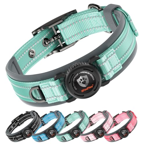Dog Collar with Airtag Holder for XLarge Dogs, Upgraded Waterproof Air Tag Dog Collar Widened Comfortable Padded, Reflective, Ultra-Durable, Heavy Duty Dog Collars Adjustable - XL(24" - 28") Cyan - color: Cyan, size: XL: 24 - 28"