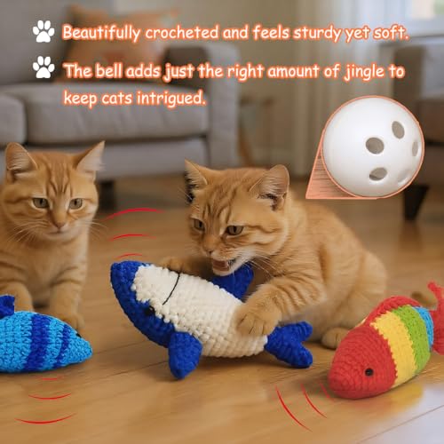 Catnip Fish Toy - Hand-Crocheted with Real Catnip & Bell, Interactive Kicker Toy for Cats Kitten, Soft & Safe for Biting - color: Colorful fish