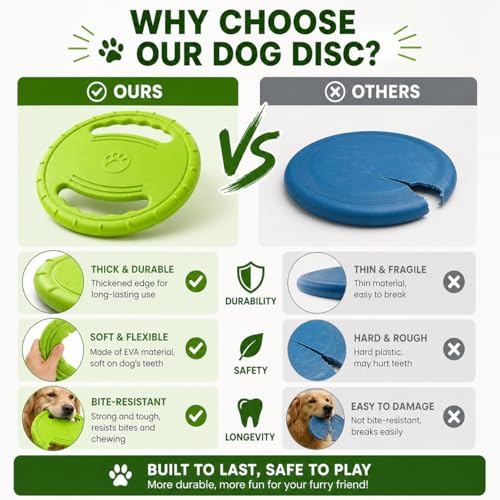 Dog Flying Disc, Durable Soft EVA Flying Ring for Aggressive Chewers, Interactive Fetch & Training Toy, Floats in Water, Safe on Teeth & Gums, Beach Pool Play(Green) - color: Green