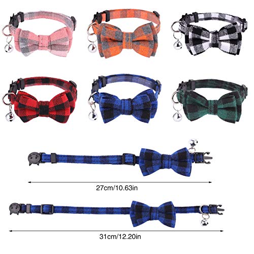 DragonflyDreams 6 PCS Cat Collars with Bow Tie and Bell,Cat Collars Plaid,Breakaway Adjustable Cat Bow Tie Collars,Cute Bow Tie Suitable for Kittens Or Certain Puppies - color: Red, Green, Blue, Pink, Black, White, Orange